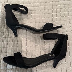 Trary Black Ankle-Strap Kitten Heel Sandals